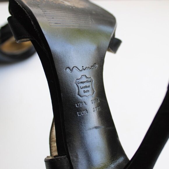 Nina Black Rosette Rose Stiletto Open-Toe Slingback Stilettos Heels Size 7.5 - Picture 6 of 6